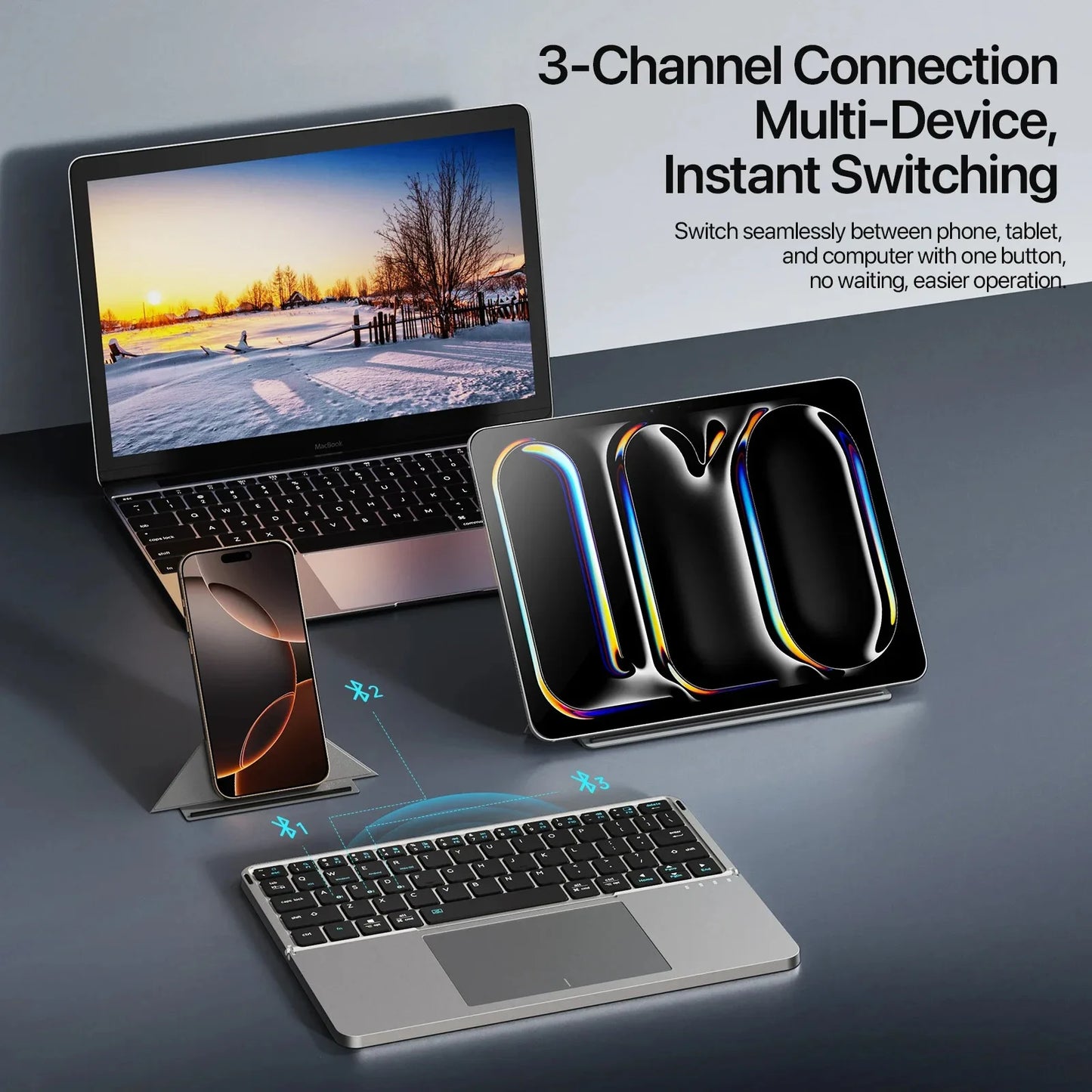 Foldable Bluetooth Keyboard with Touchpad & Holde