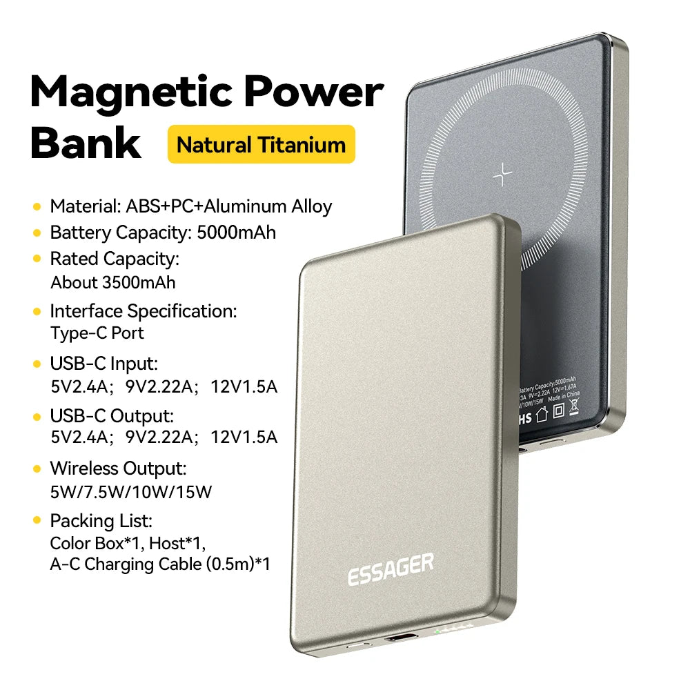 Essager Thin Wireless Power Bank 5000mAh Portable