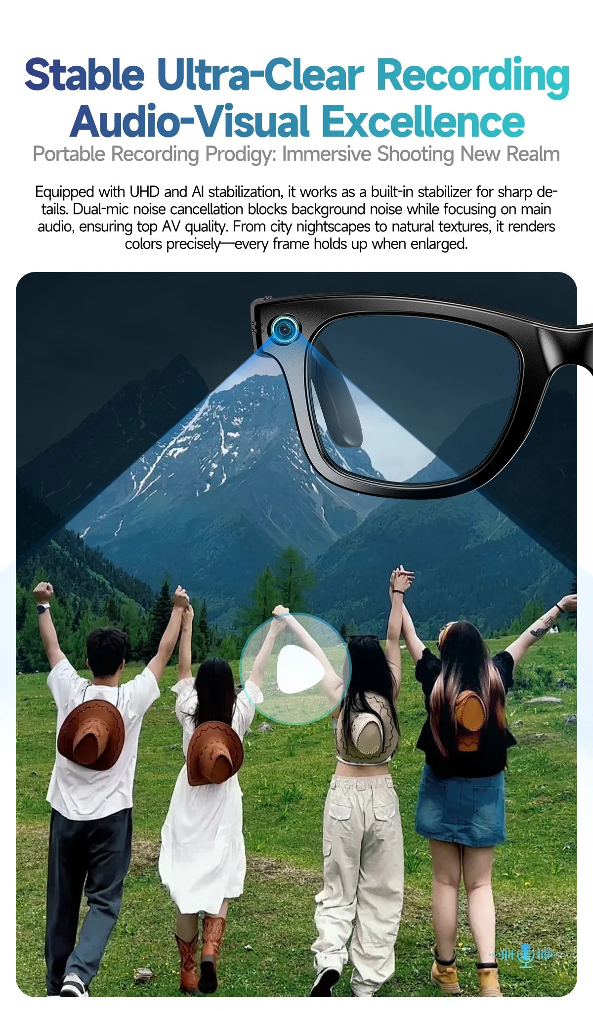 Cyan AI Smart Glasses with Camera, Real-Time Translation & Bluetooth Calling
