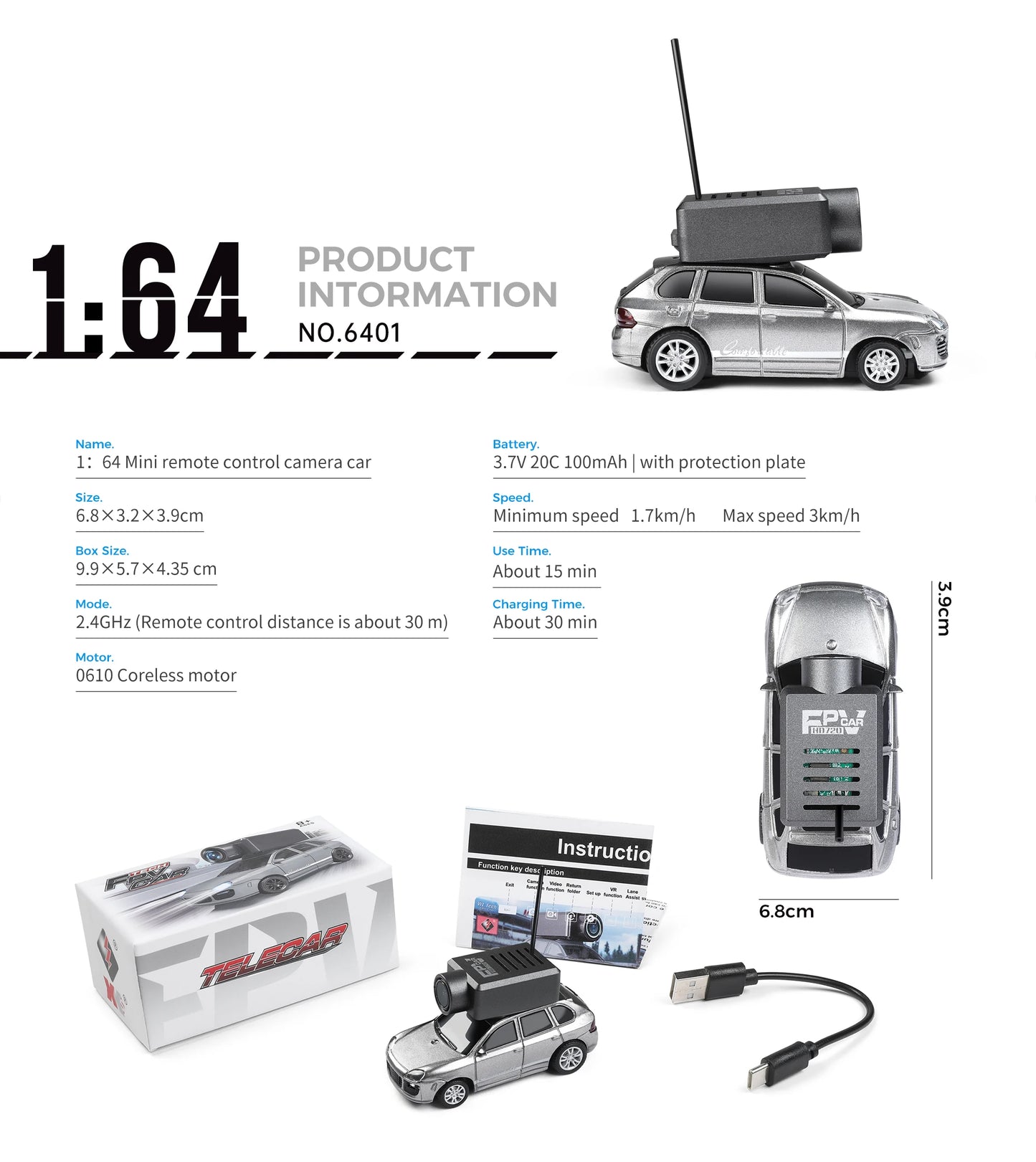 1/64 Mini RC Car 2.4G FPV Camera Drift Car