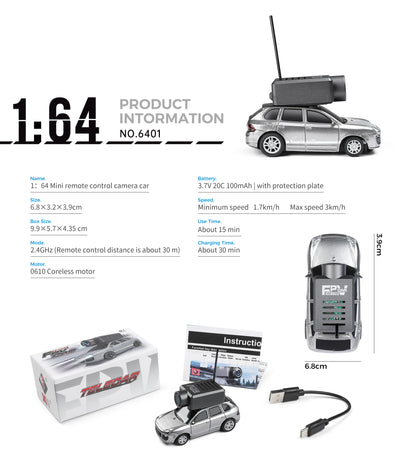 1/64 Mini RC Car 2.4G FPV Camera Drift Car