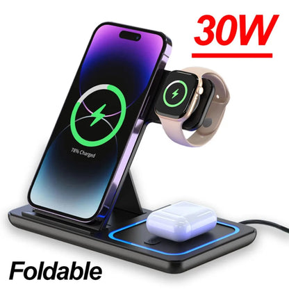 3 in 1 30W Foldable Wireless Charging Station Power