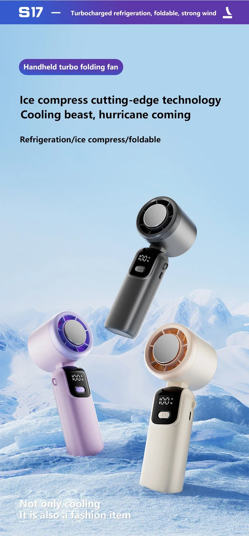 Lenovo Ice Cooling Handheld Fan 10Chill0 Speeds Turbo Fast