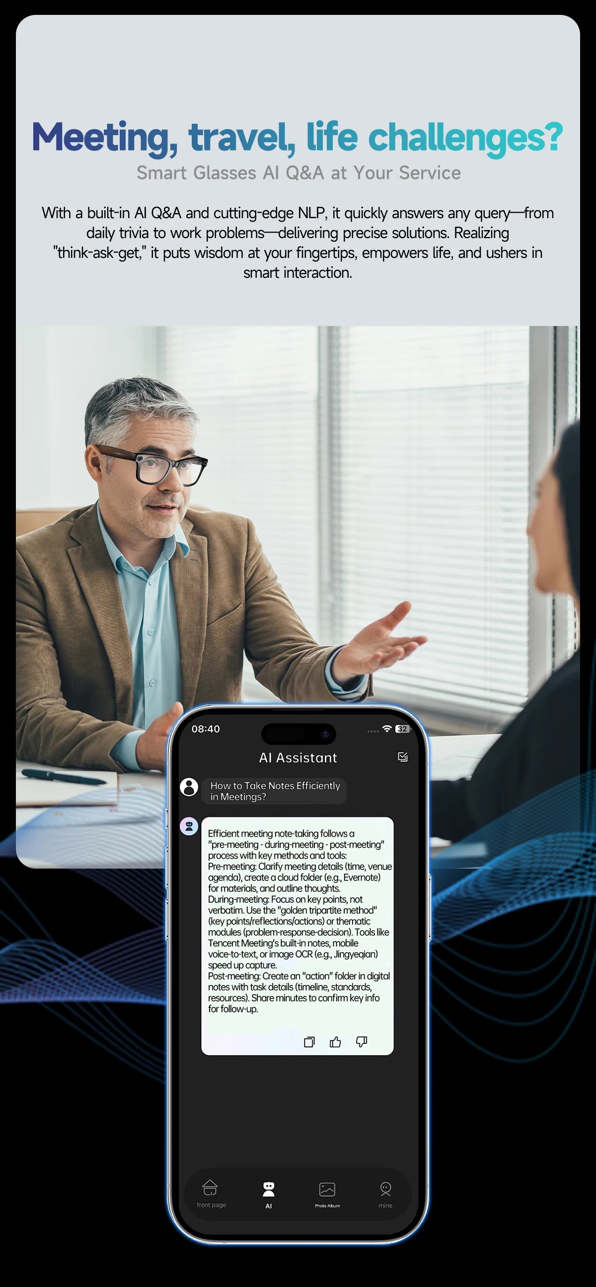 Cyan AI Smart Glasses with Camera, Real-Time Translation & Bluetooth Calling