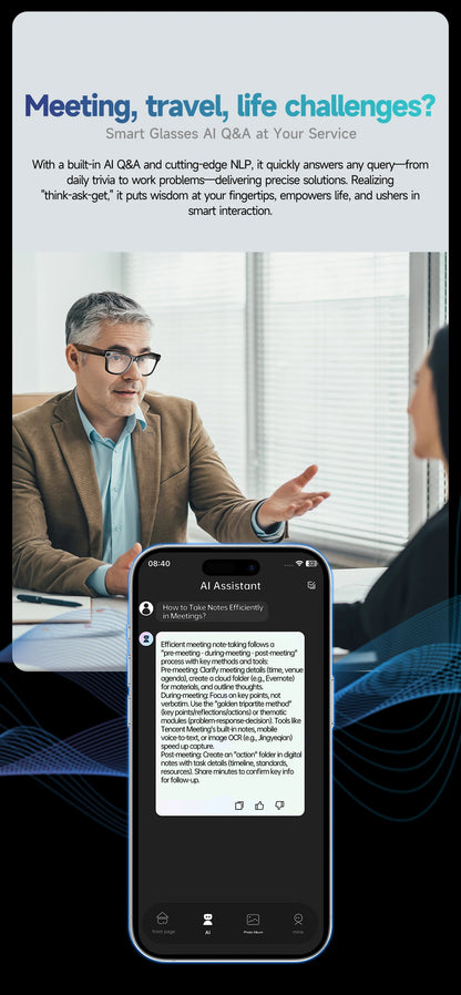 Cyan AI Smart Glasses with Camera, Real-Time Translation & Bluetooth Calling