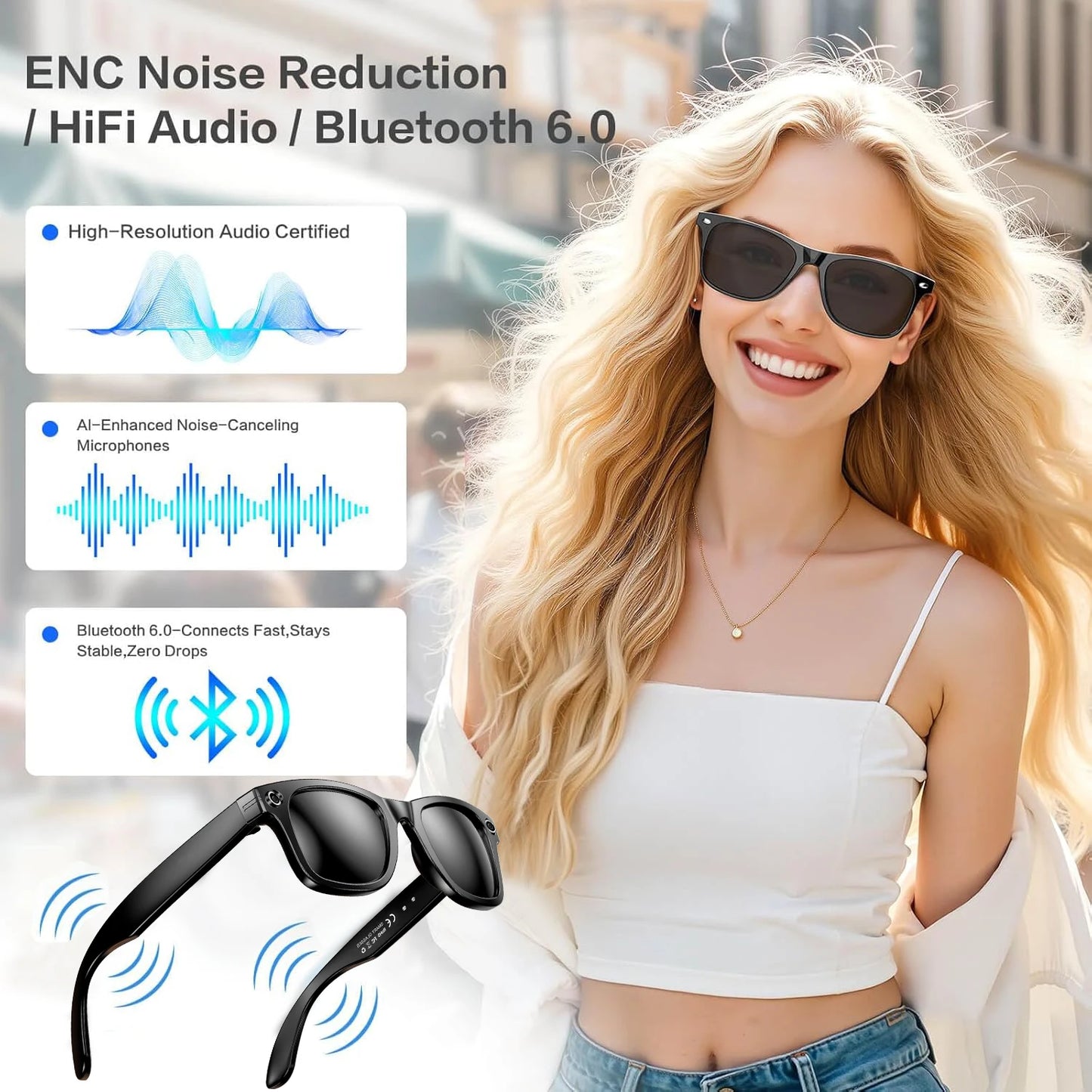 Cyan AI Smart Glasses with Camera, Real-Time Translation & Bluetooth Calling
