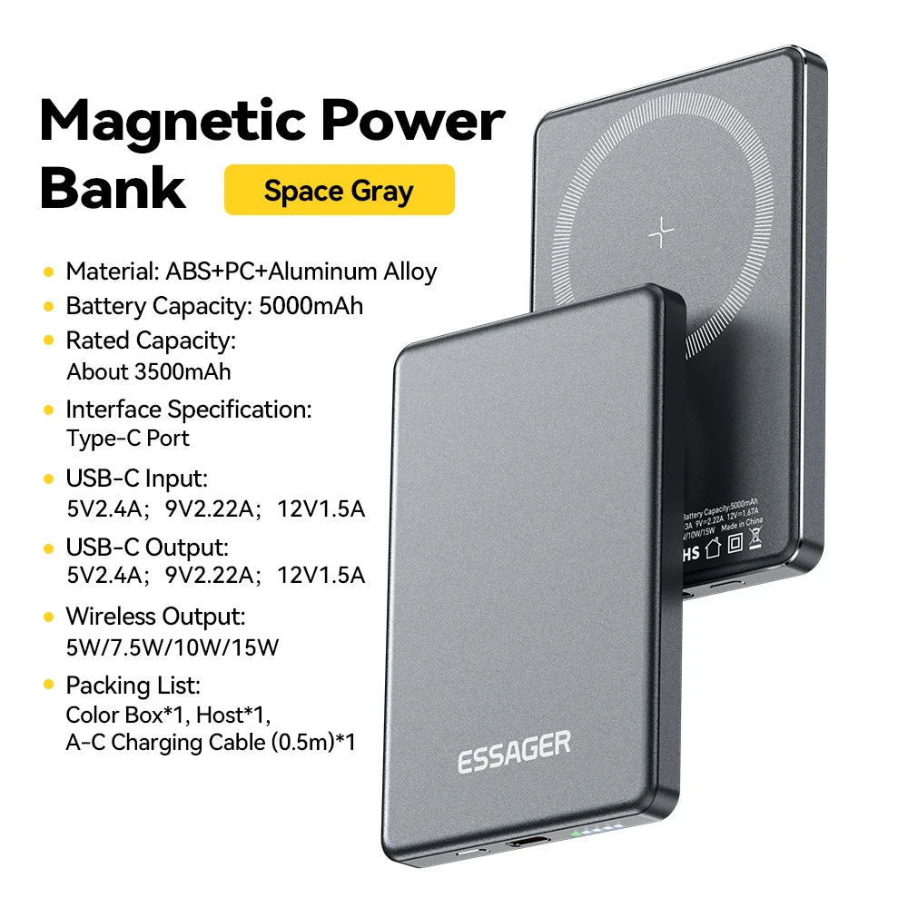 Essager Thin Wireless Power Bank 5000mAh Portable