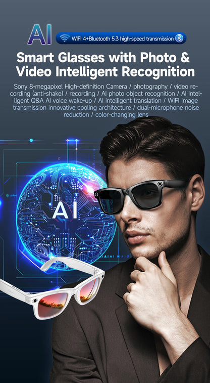 Cyan AI Smart Glasses with Camera, Real-Time Translation & Bluetooth Calling