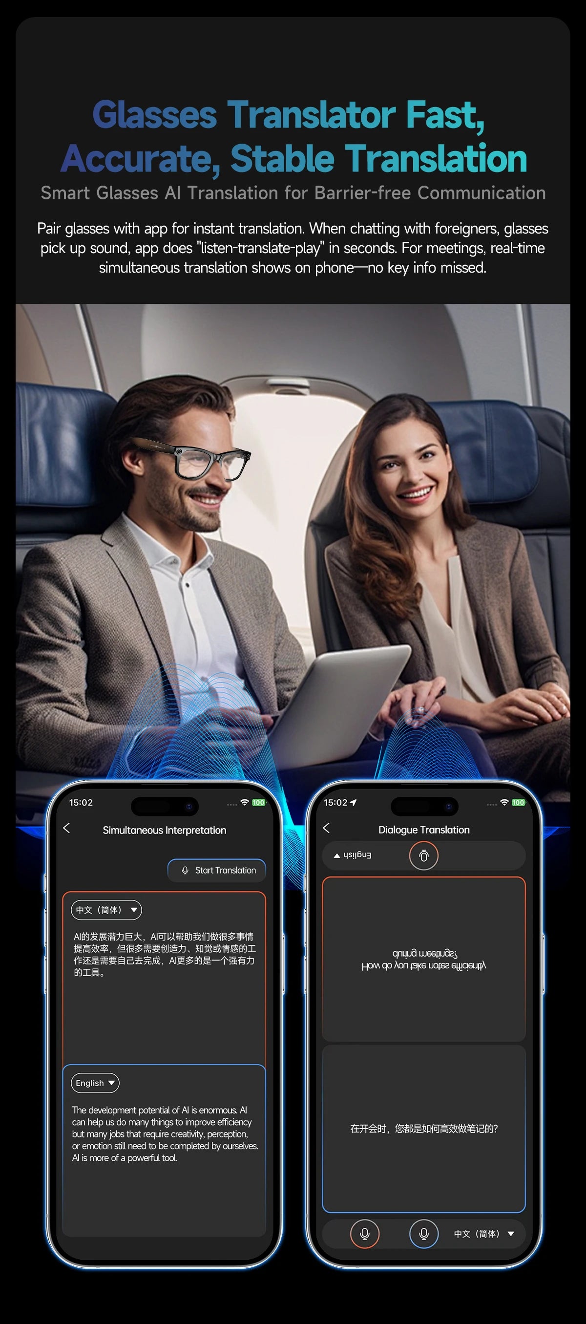 Cyan AI Smart Glasses with Camera, Real-Time Translation & Bluetooth Calling