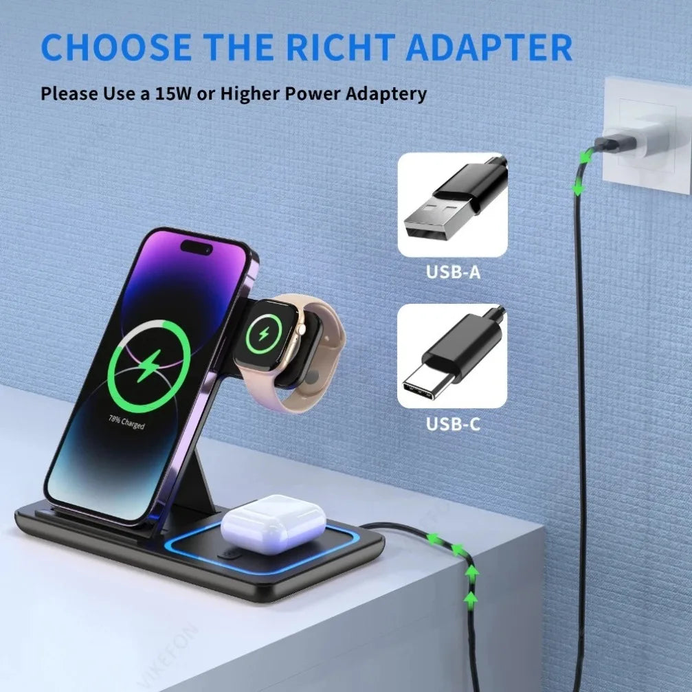 3 in 1 30W Foldable Wireless Charging Station Power