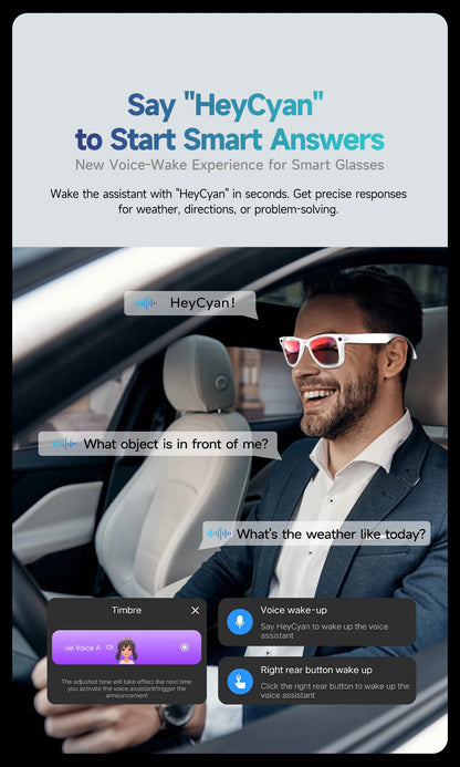 Cyan AI Smart Glasses with Camera, Real-Time Translation & Bluetooth Calling