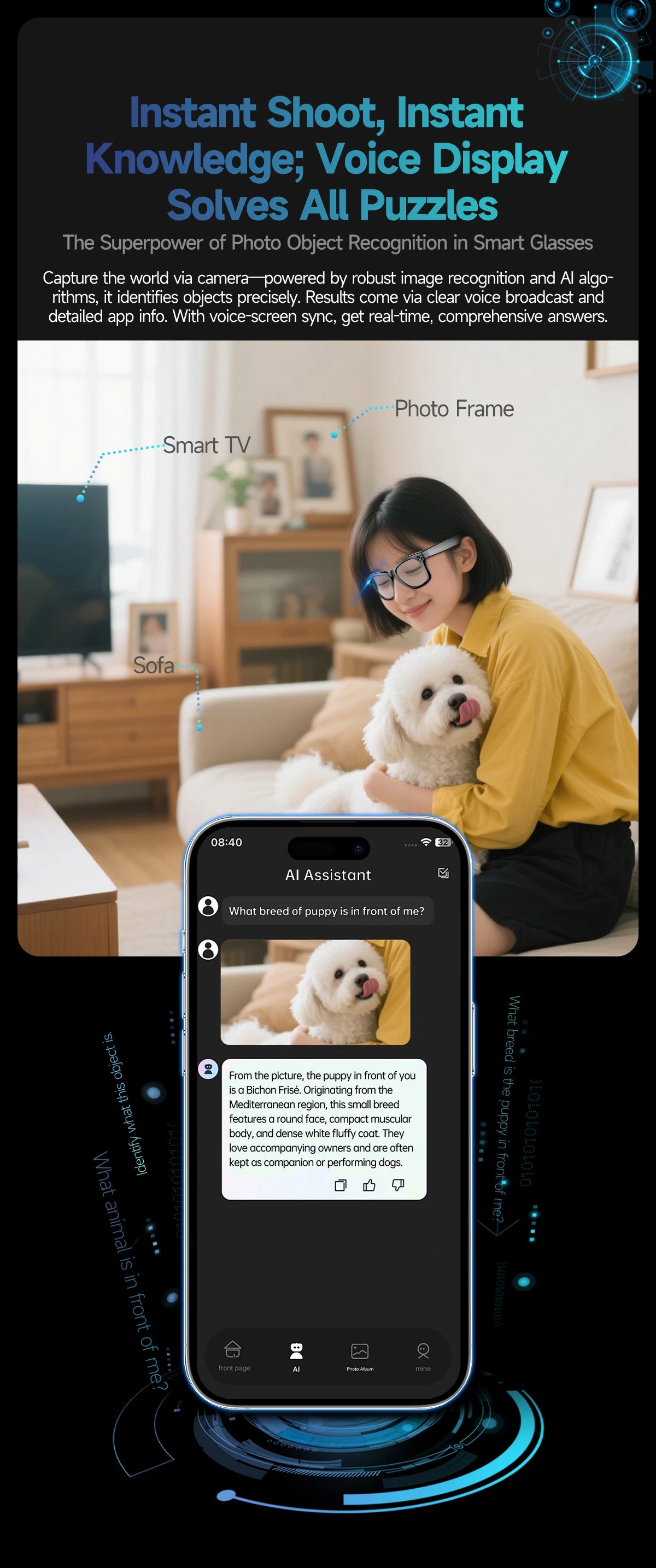 Cyan AI Smart Glasses with Camera, Real-Time Translation & Bluetooth Calling