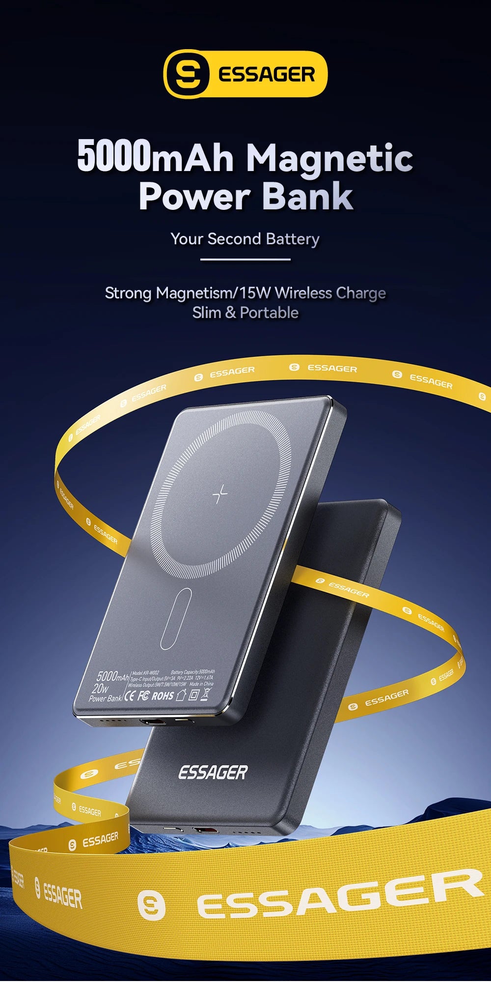 Essager Thin Wireless Power Bank 5000mAh Portable