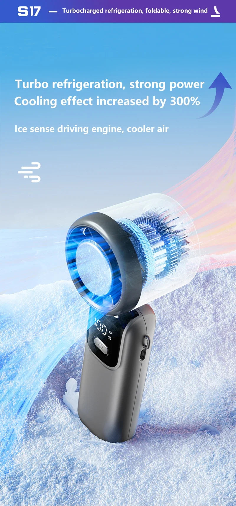 Lenovo Ice Cooling Handheld Fan 10Chill0 Speeds Turbo Fast
