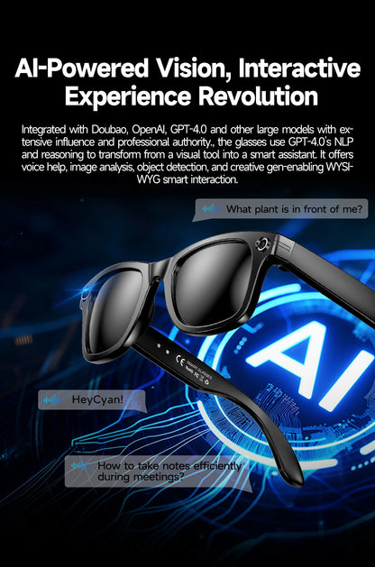 Cyan AI Smart Glasses with Camera, Real-Time Translation & Bluetooth Calling