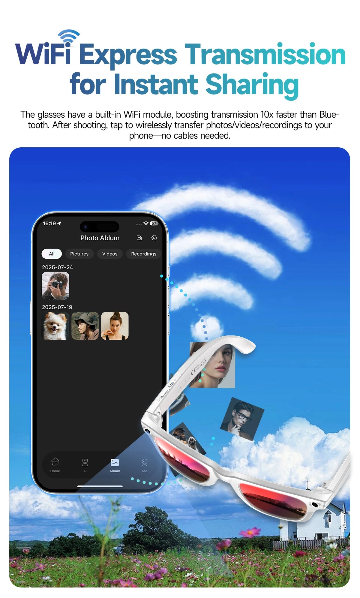 Cyan AI Smart Glasses with Camera, Real-Time Translation & Bluetooth Calling