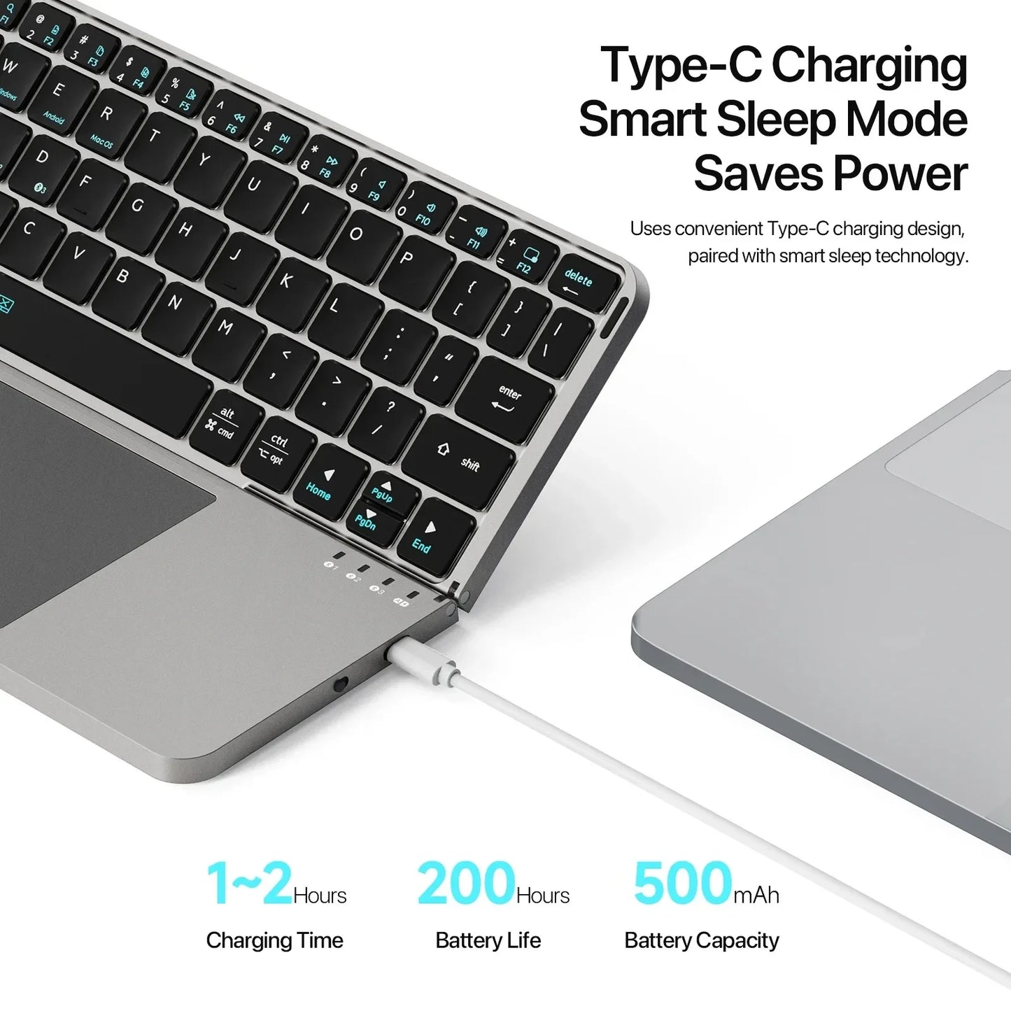 Foldable Bluetooth Keyboard with Touchpad & Holde