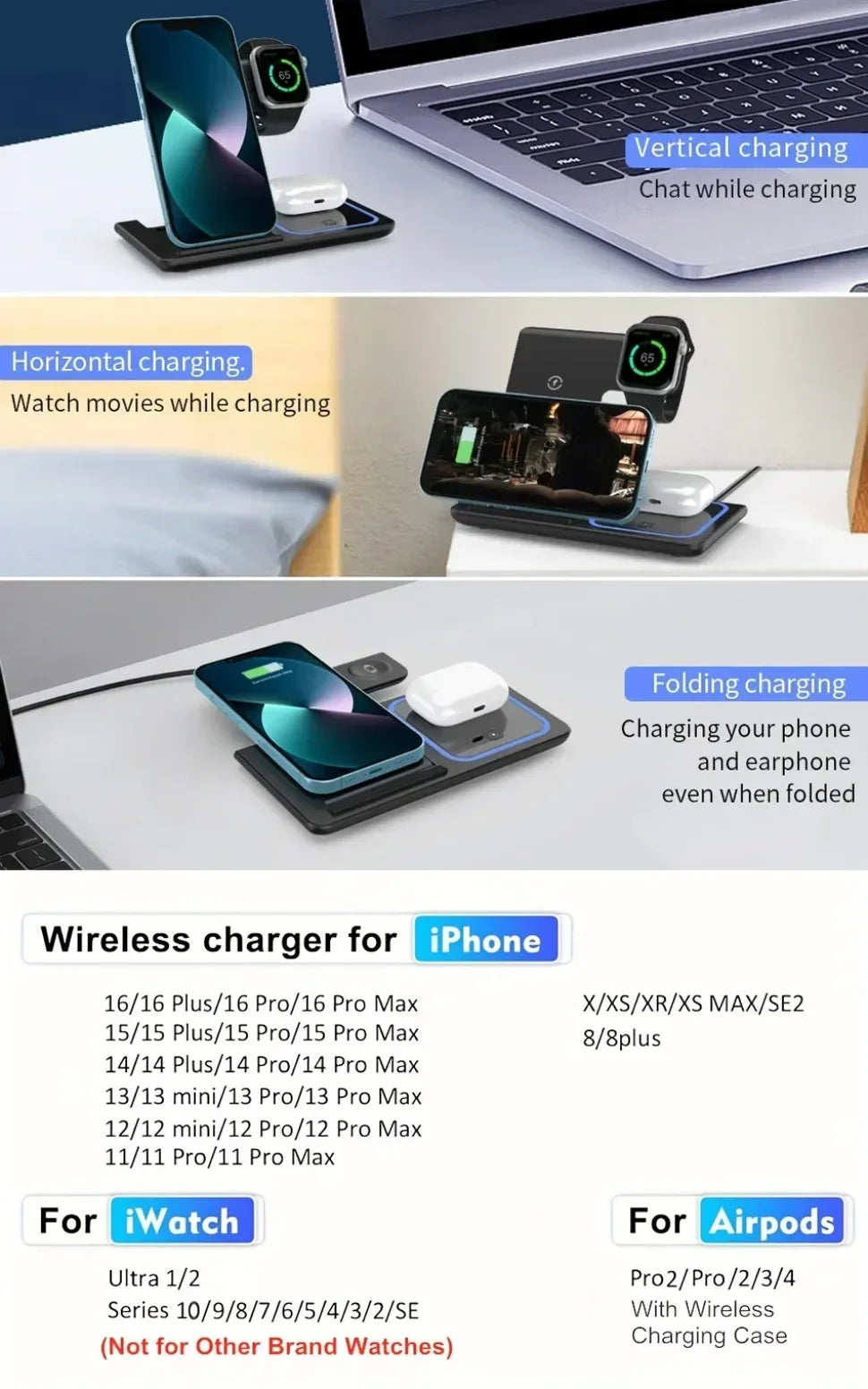 3 in 1 30W Foldable Wireless Charging Station Power