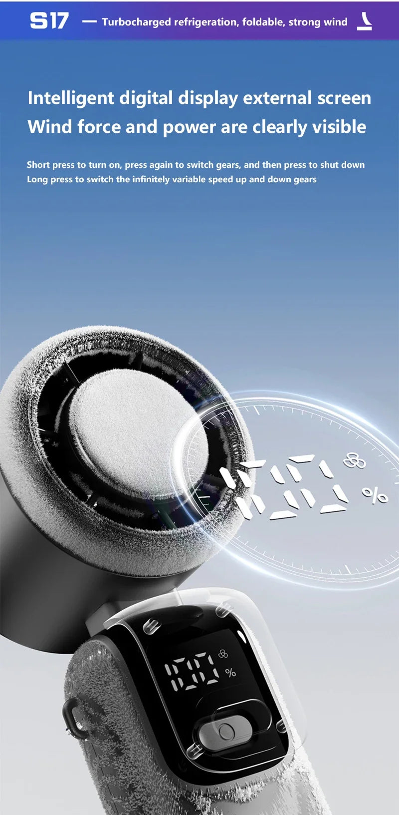 Lenovo Ice Cooling Handheld Fan 10Chill0 Speeds Turbo Fast