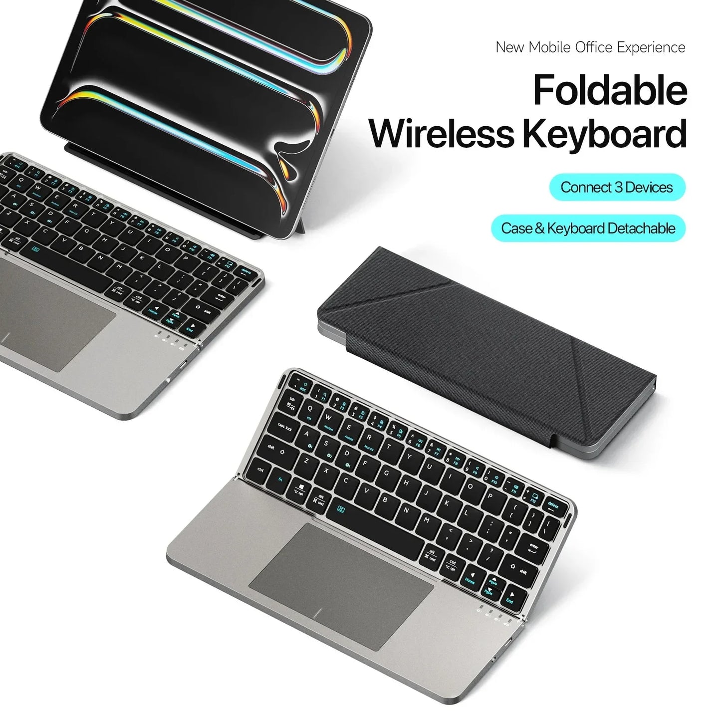 Foldable Bluetooth Keyboard with Touchpad & Holde